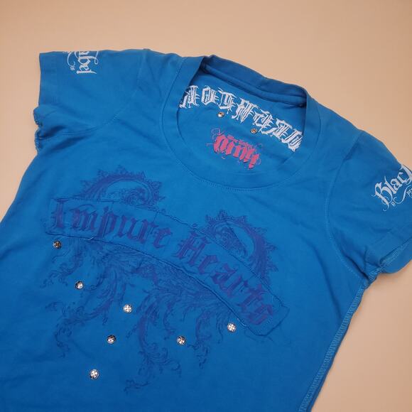 Vintage y2k Blac Label Pink Impure Hearts Womens studded Top M - Picture 6 of 15